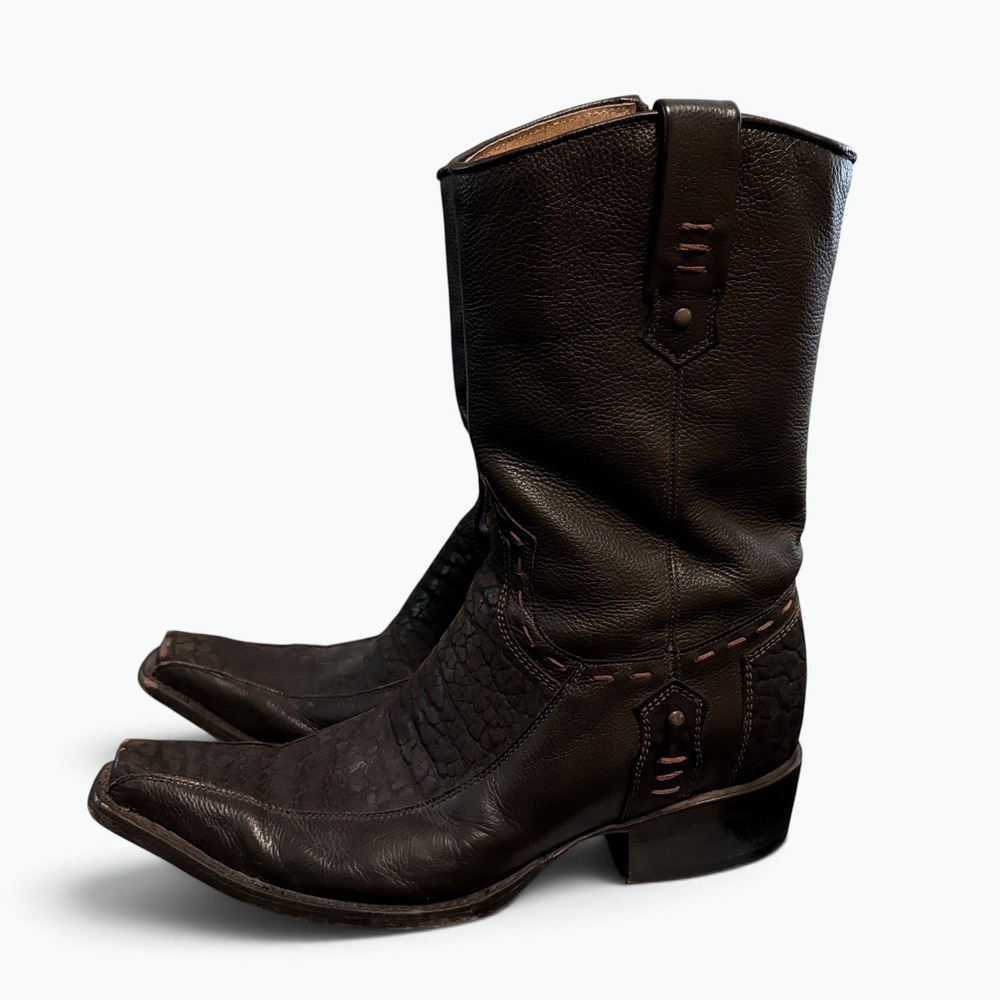 Forastero Dark Brown Leather Exotic Texture Snip Toe Cowboy Boots Mens 8 D
